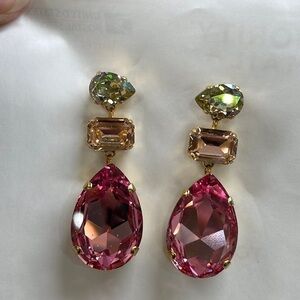 Janis Savitt Gray & Rose Crystal Earrings—Gorgeous!! 24K Gold Plated—Like New!
